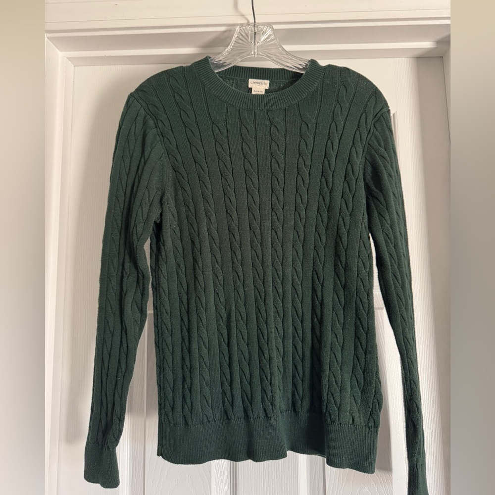 J. Crew Crewcuts Green Cable-Knit Crewneck Cotton Sweater Size XL(12-14)